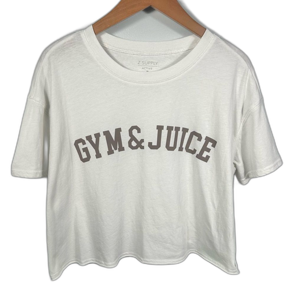 Z Supply Off-White Gym & Juice Vintage Inspired Graphic Cropped Tee Size Small - Picture 3 of 15